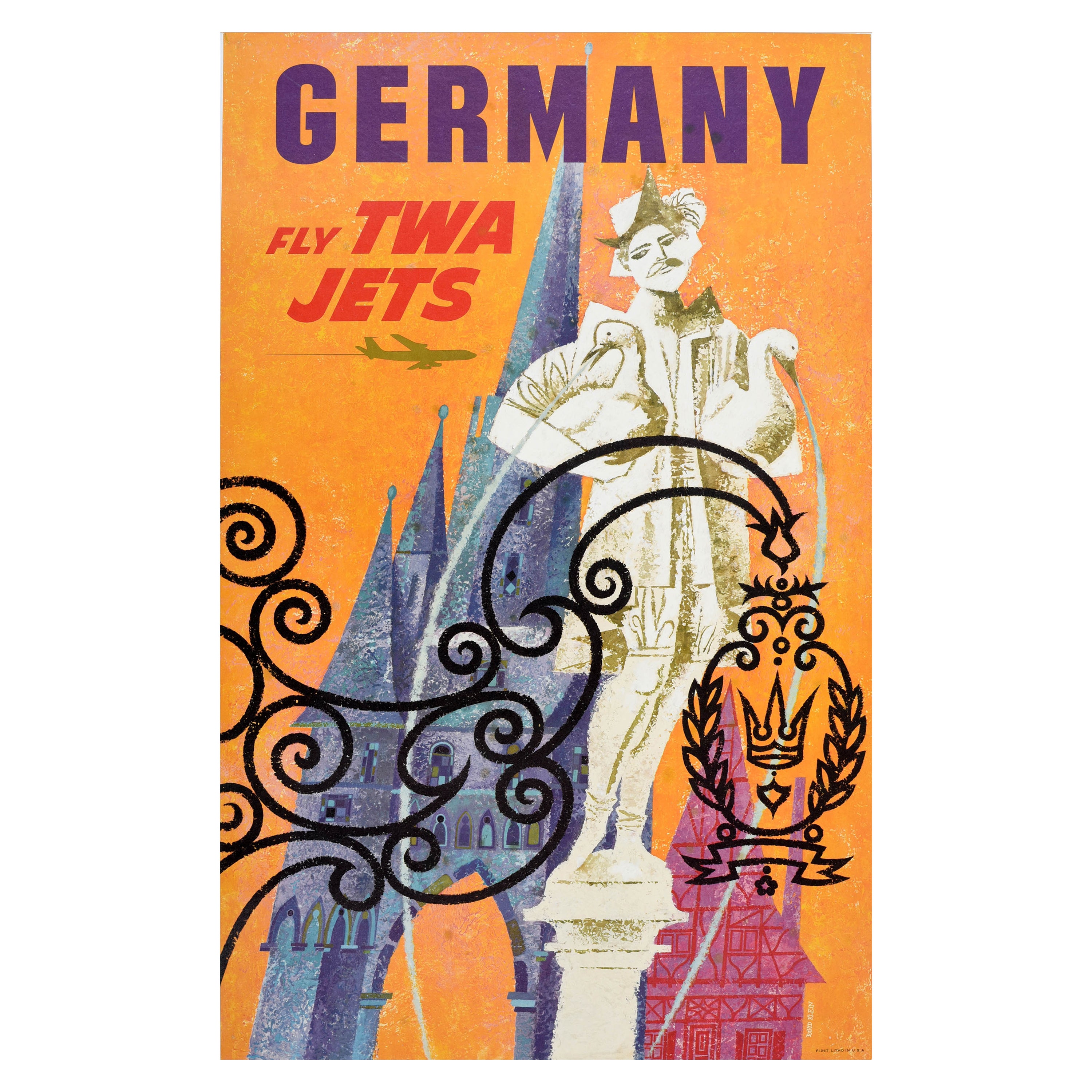 Original Vintage Travel Poster Germany Fly TWA Airline David Klein Design Art