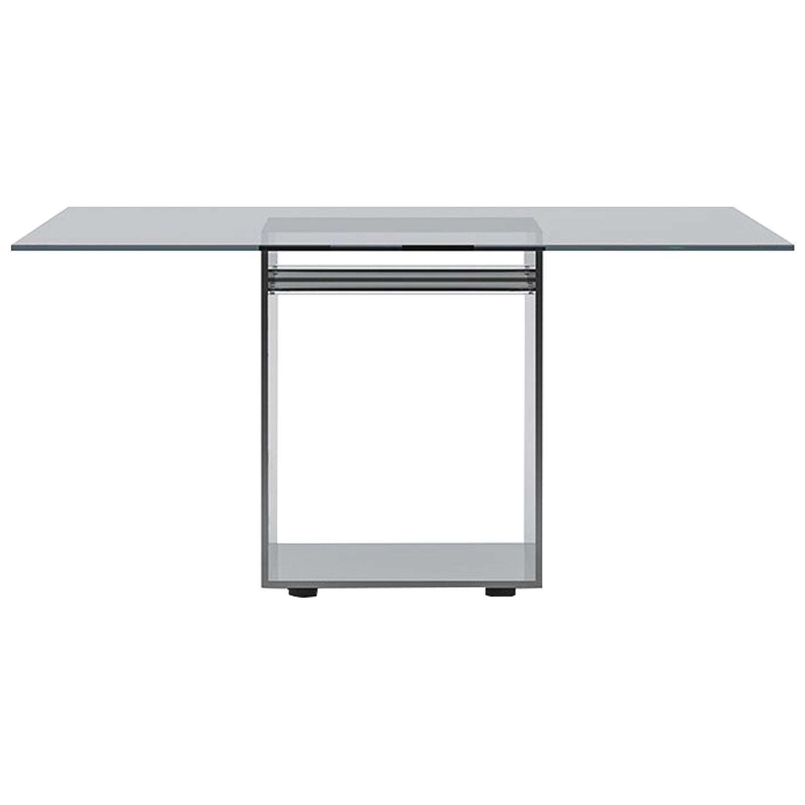 Acerbis Judd Kleiner quadratischer Tisch mit transparenter Glasplatte und glänzendem Stahlfuß im Angebot