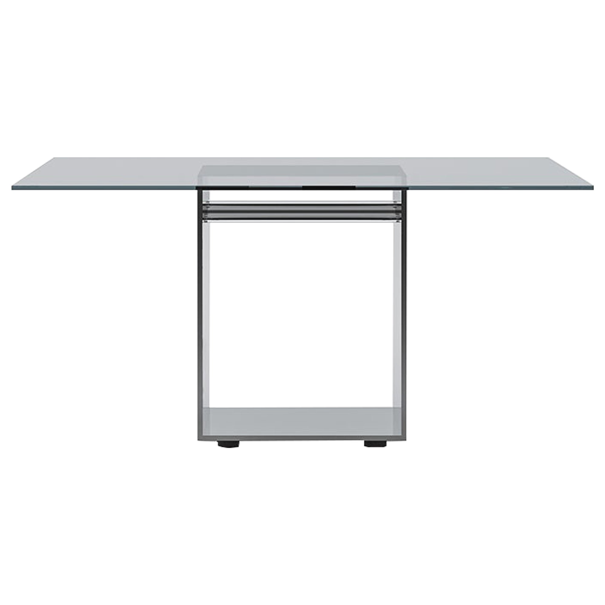 Acerbis Judd - Grande table carrée, plateau en verre transparent et base en acier brillant