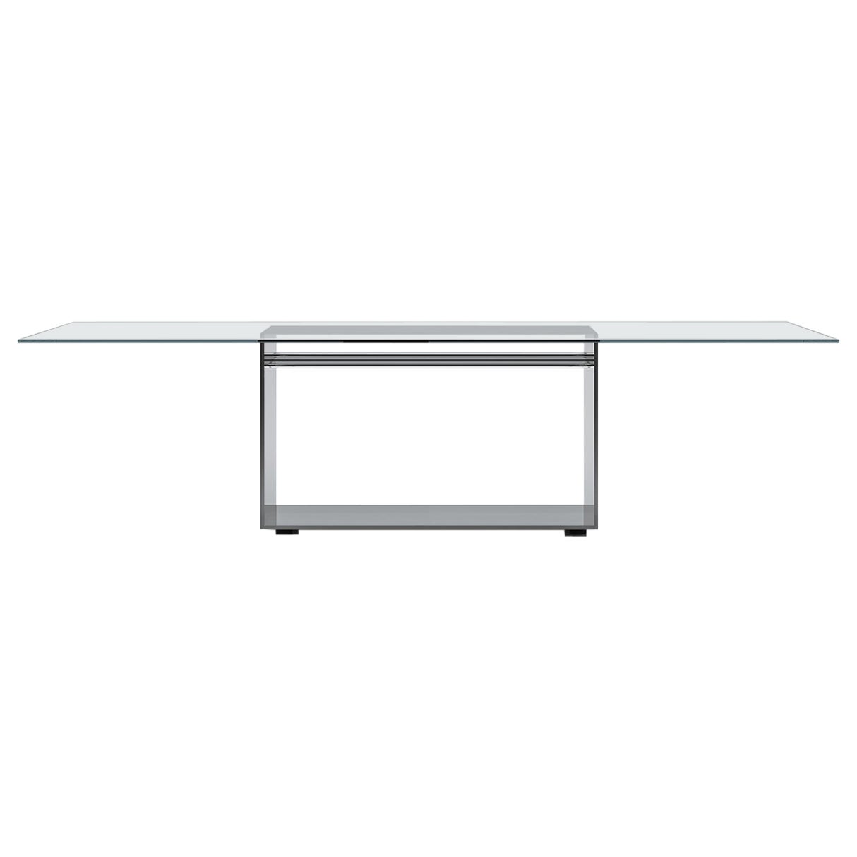 Acerbis Judd Kleiner rechteckiger Tisch mit transparenter Glasplatte und Stahlfuß im Angebot