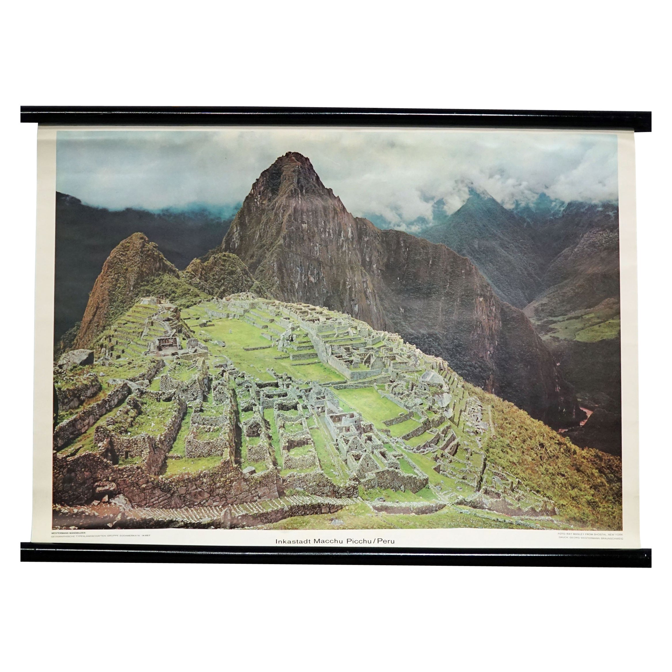Macchu Picchu Inca City Peru, Vintage-Fotoplakat, Rollbare Wandtafel im Angebot