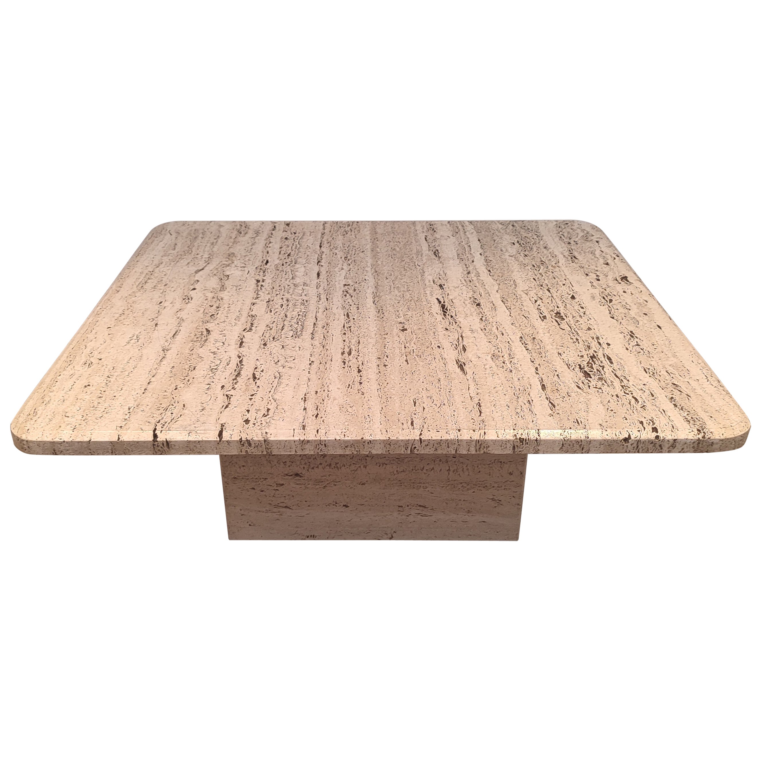 Square Travertine Rough Coffee Table from France For Sale