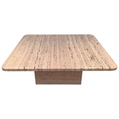 Square Travertine Rough Coffee Table from France