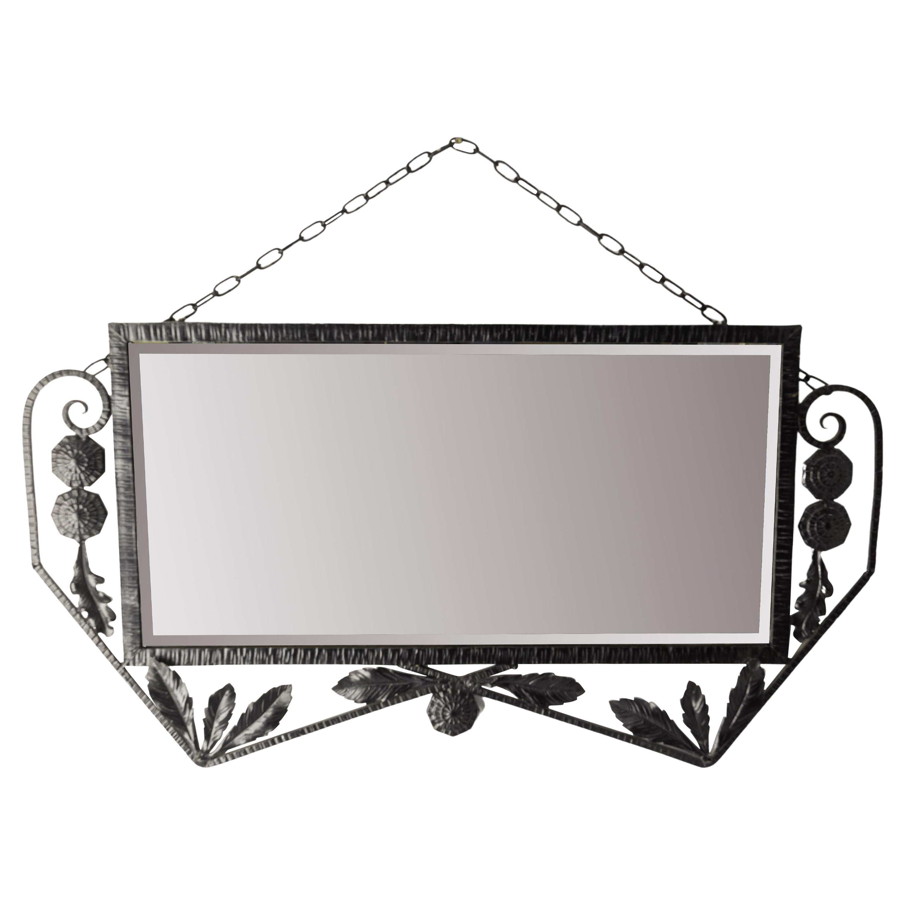 French Art Deco Wall Mirror Wrought Iron, circa 1930 For Sale