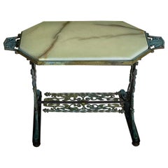 Brass Iron and Onyx Top Antique Coffee or Side Table