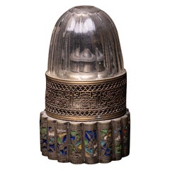 Antique Chinese Opium Lamp with a Round Silver lobed Base in cloisonné