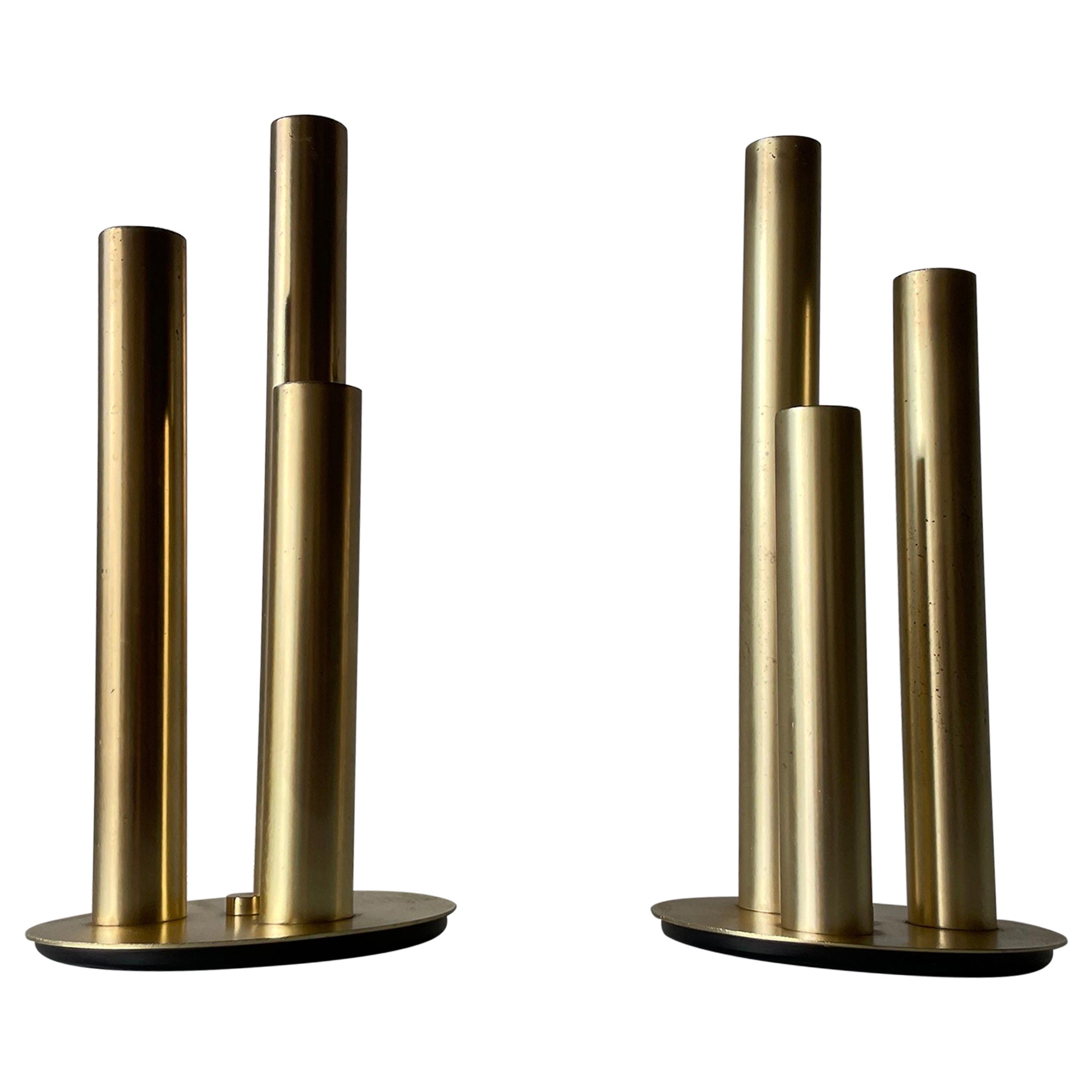 Brass 3 Cylinder Modernist Pair of Table Lamps, 1960s, Italy For Sale