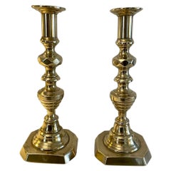Pair of Antique Victorian Quality Brass Candlesticks