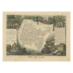 Antique Old Map of the French Department of L'ain, France