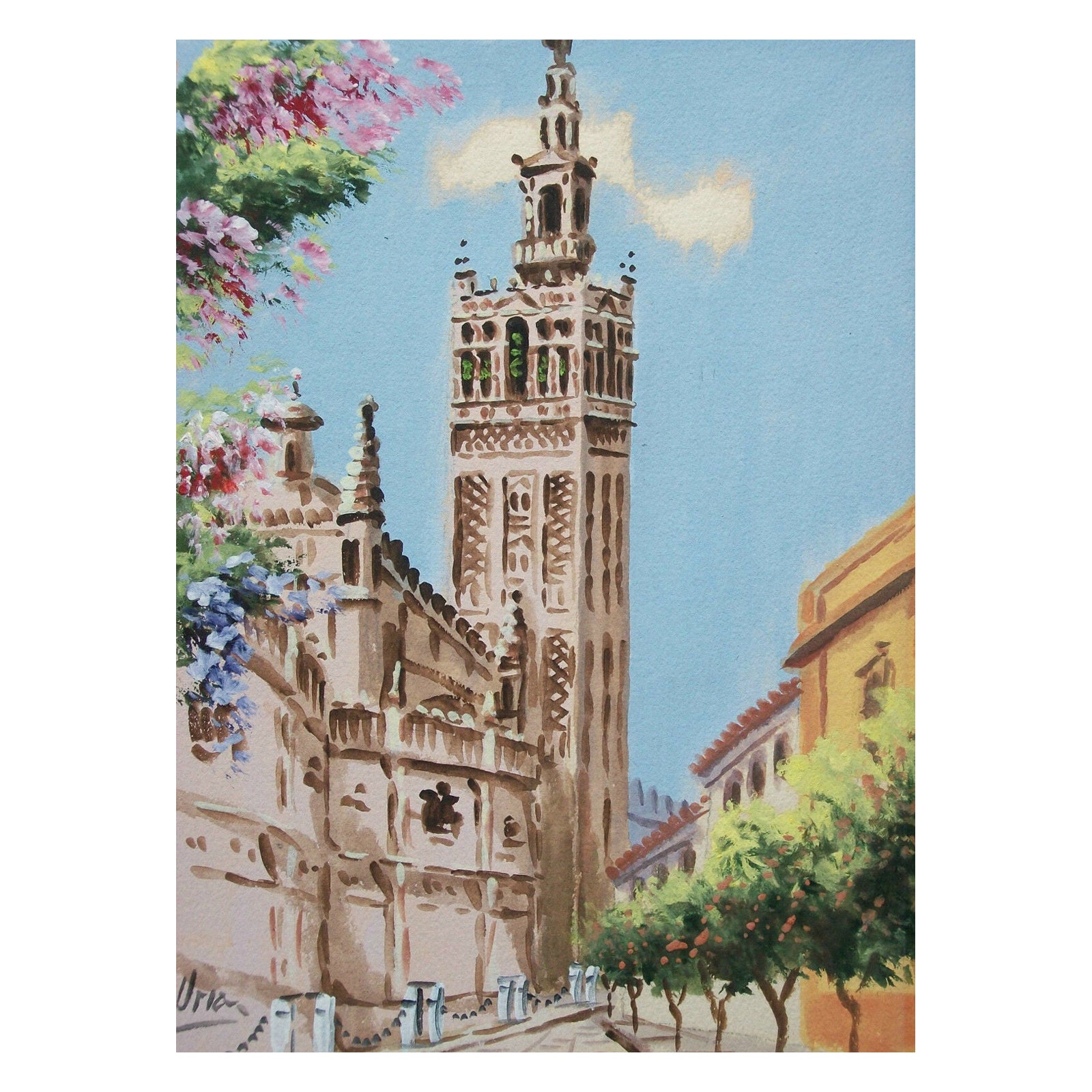 Antonio Uria Monzon, „Sevilla“, Aquarellgemälde, Spanien, Mitte des 20. Jahrhunderts im Angebot