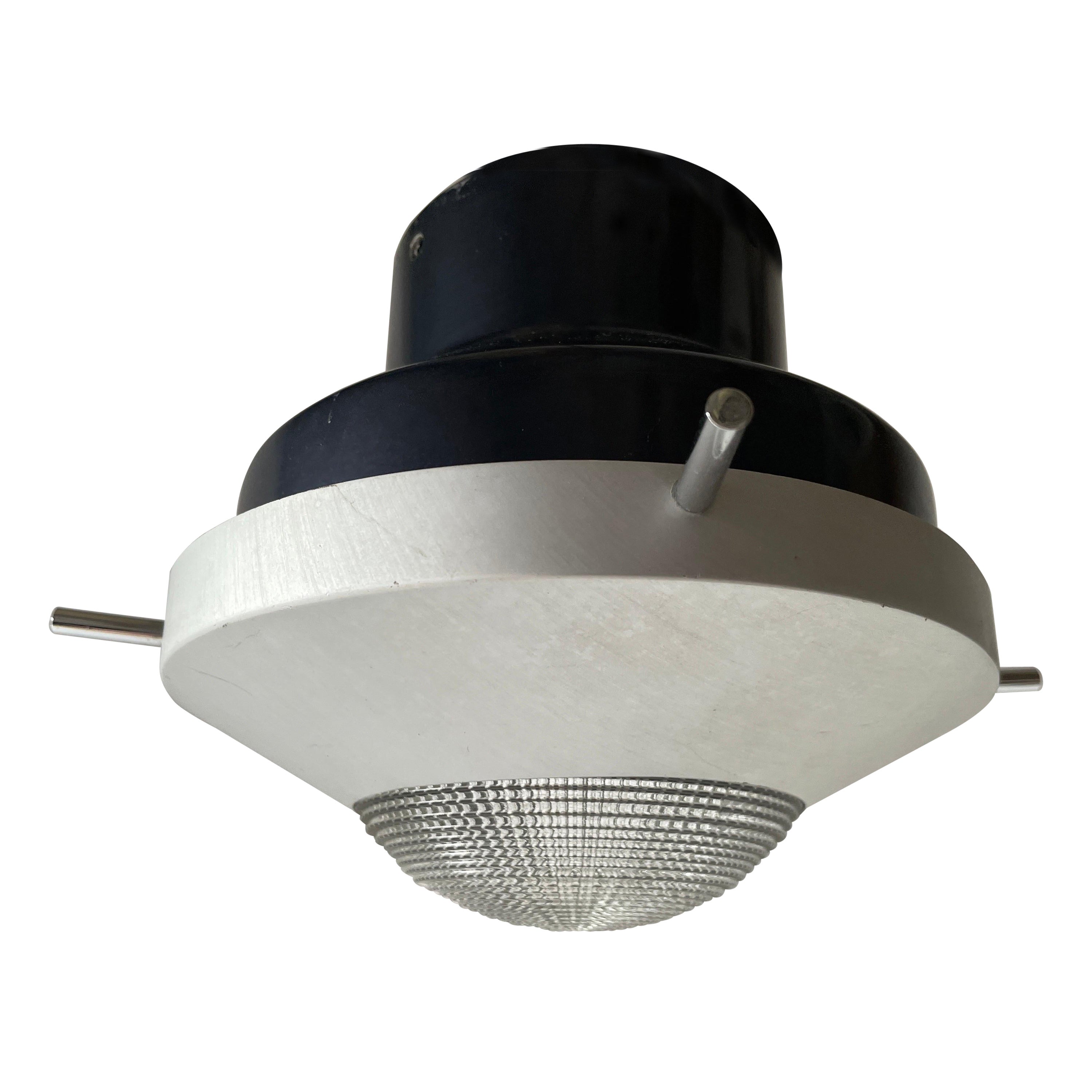 Black and White Industrial Flush Mount Light, in Style of Stilnovo, 1960s, Italy For Sale