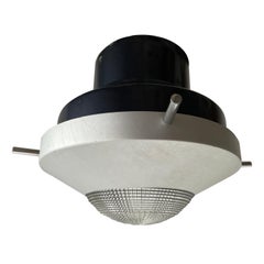 Black and White Industrial Flush Mount Light, in Style of Stilnovo, 1960s, Italy