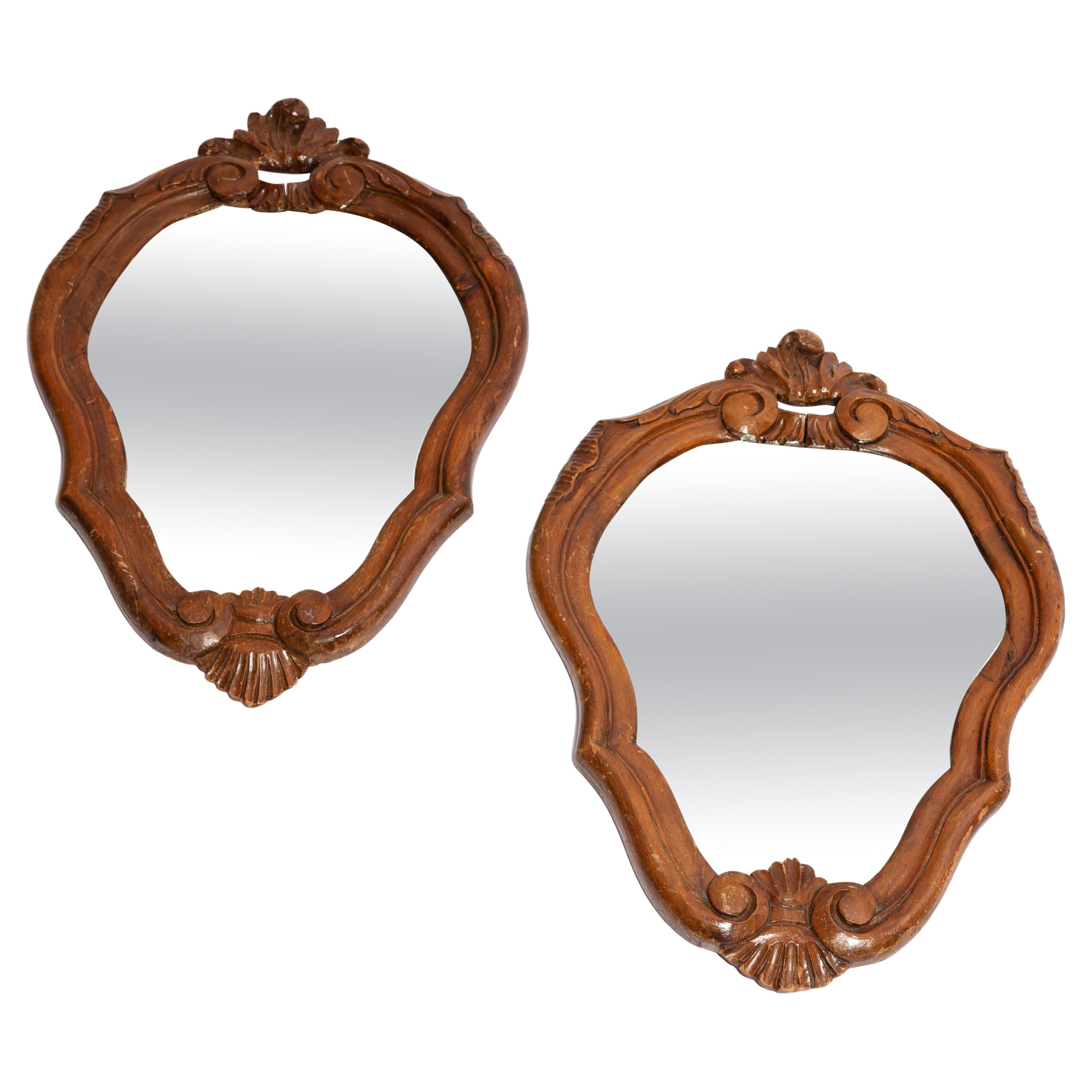 Pair of Mid-Century Decorative Vintage Mirrors in Wood Frame, Italy, 1960s
