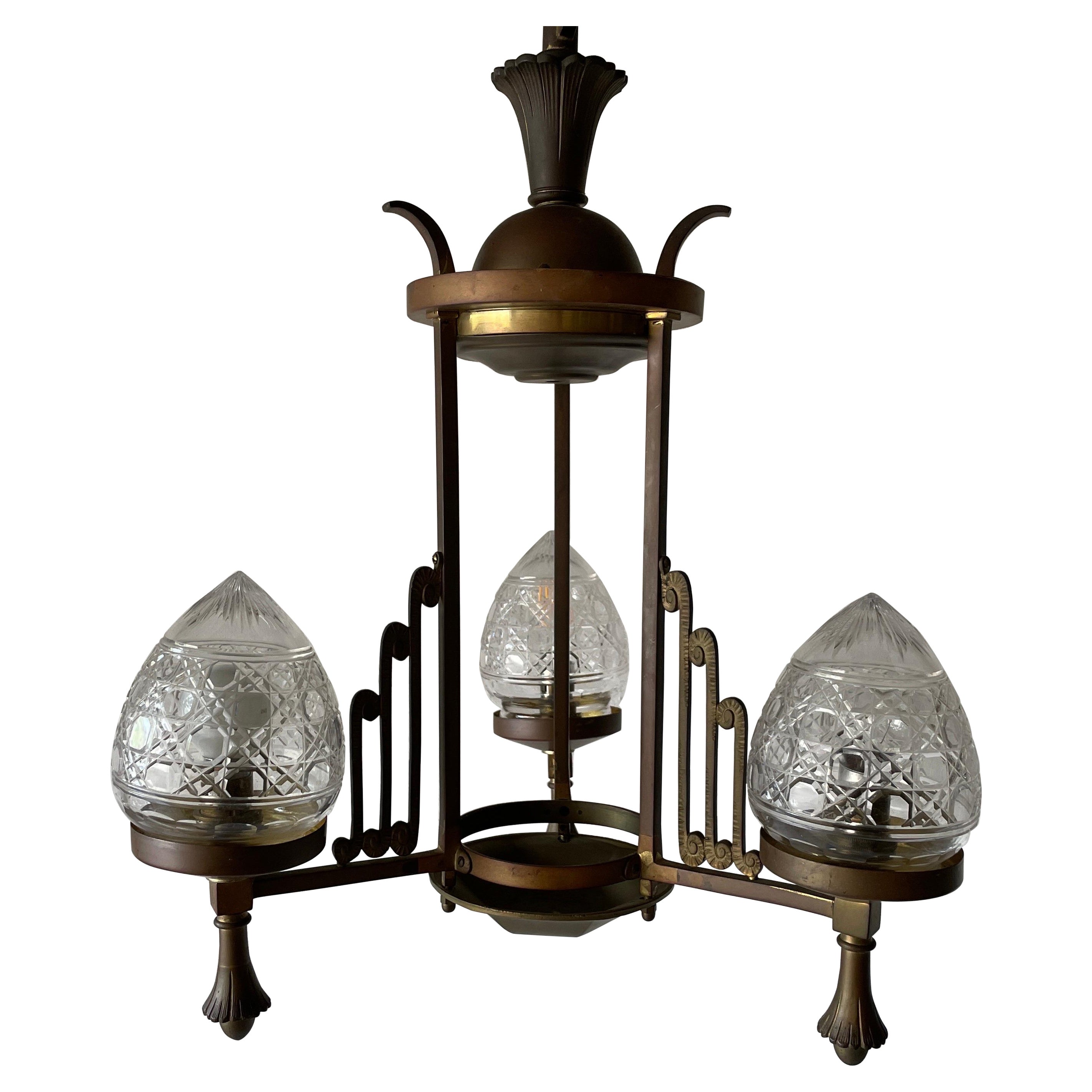 Unique French Copper Architectural Body Chandelier, 1940s, France For Sale