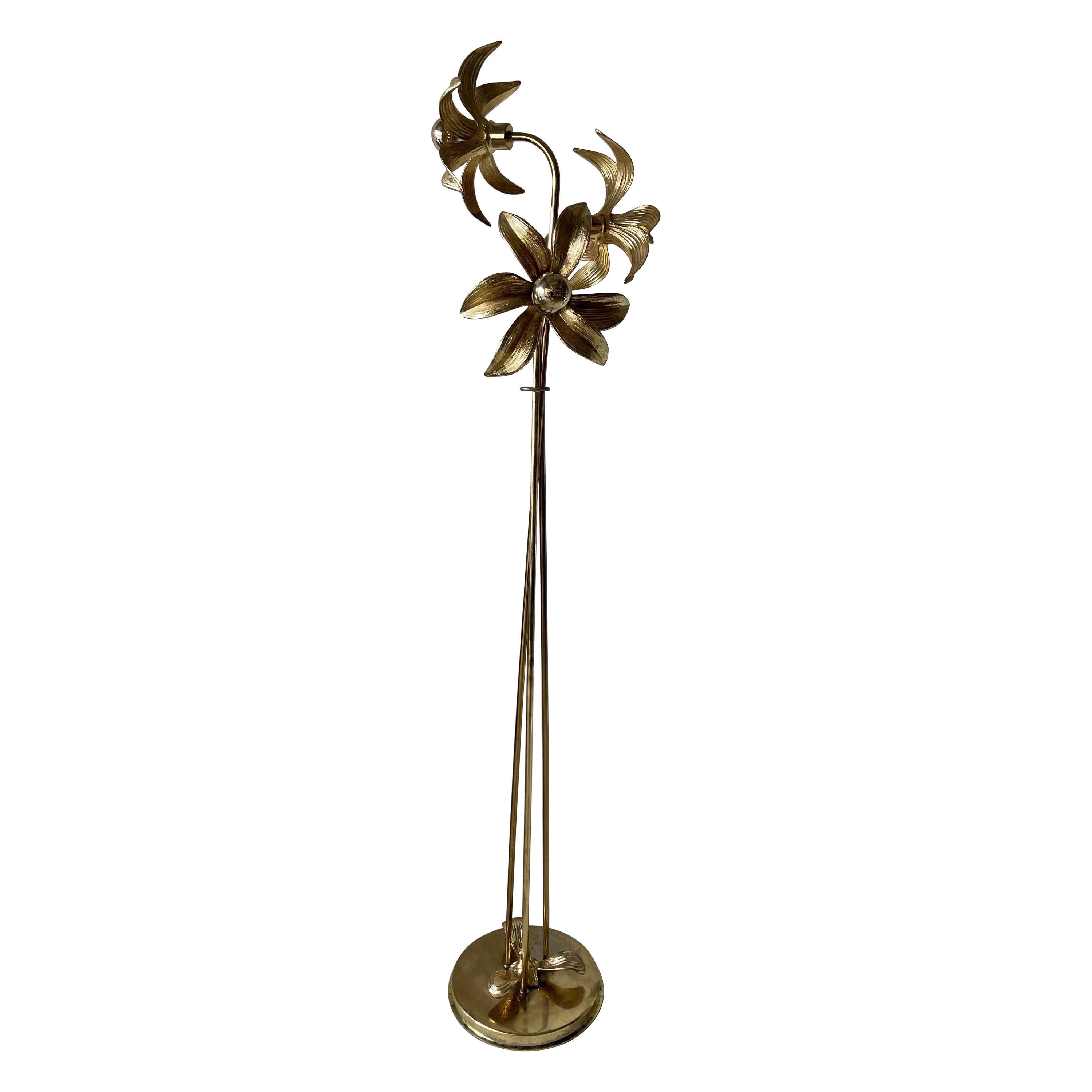 Triple Flower Shade Brass Floor Lamp by Willy Daro for Massive, 1970s, Germany For Sale