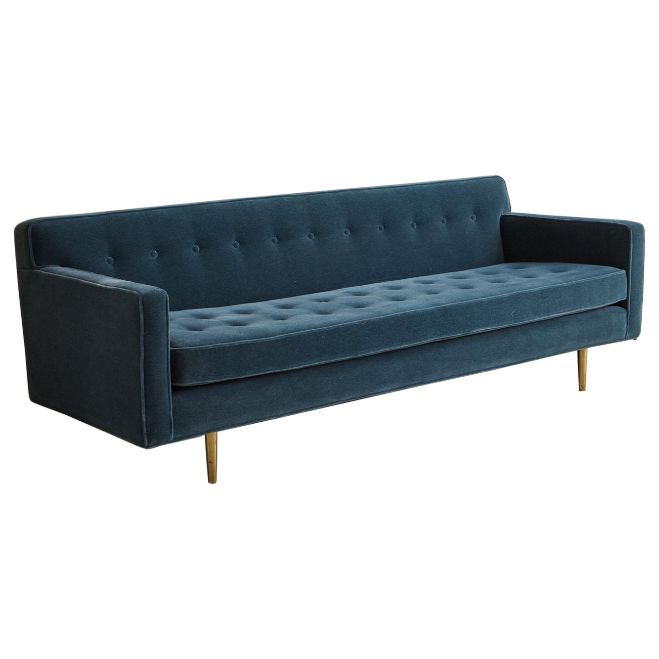 Tufted Sofa in Blue Mohair Attributed to Edward Wormley for Dunbar, USA 1950s