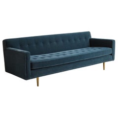 Vintage Tufted Sofa in Blue Mohair Attributed to Edward Wormley for Dunbar, USA 1950s