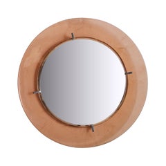 Round Blush Glass Frame Mirror, Italy 20th Century