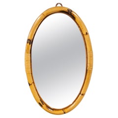 Vintage Bamboo Oval Mirror France 1950s