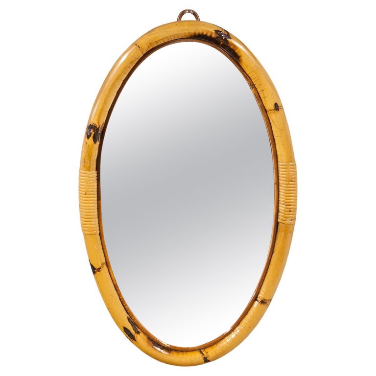 Bamboo Oval Mirror France 1950s For Sale at 1stDibs