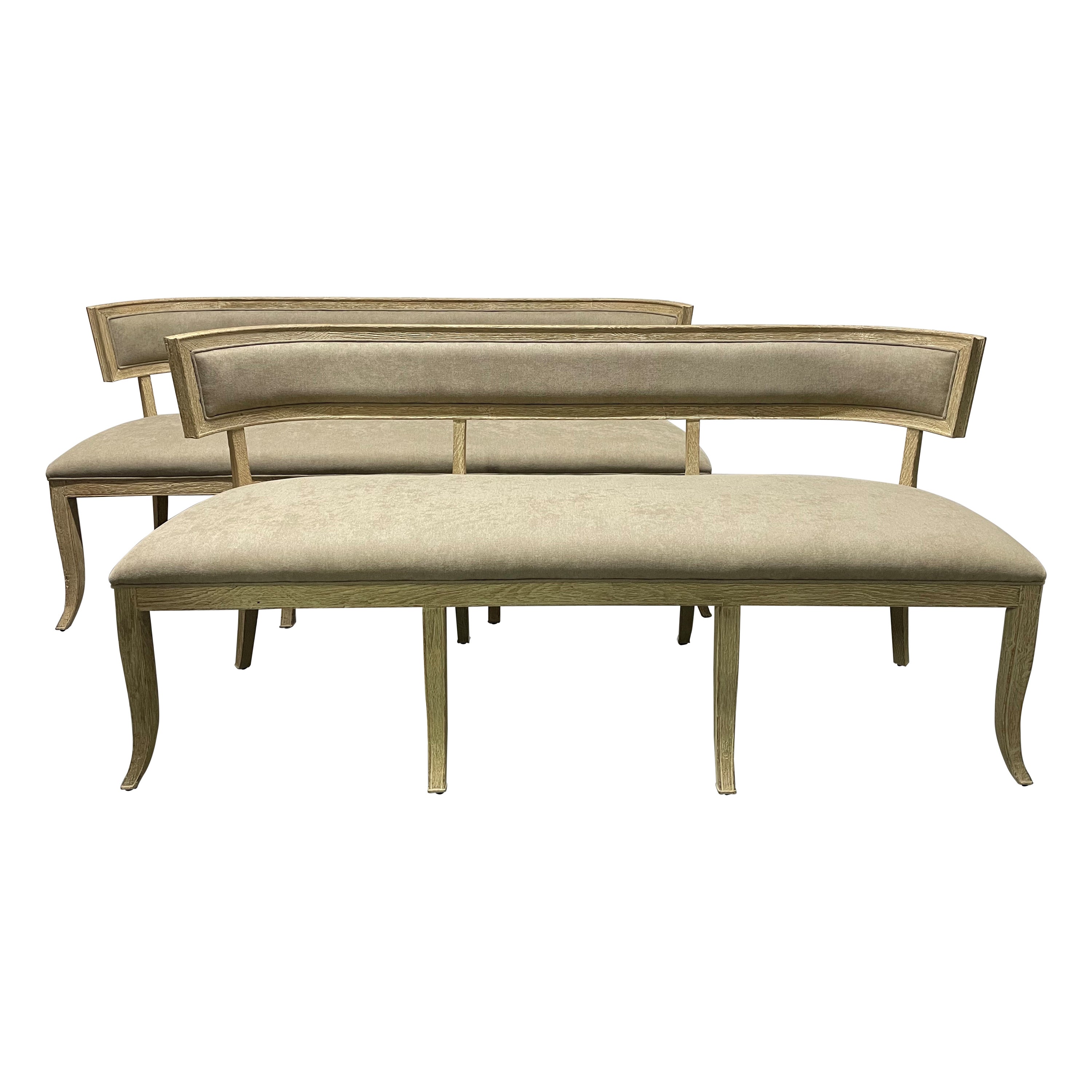Cerused Oak Neoclassical Style Benches Pair For Sale