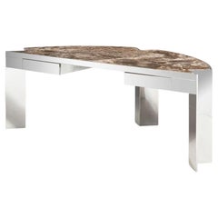 Vintage Stainless Steel and Marble "Mezzaluna" Desk by Leon Rosen for Pace, 1970