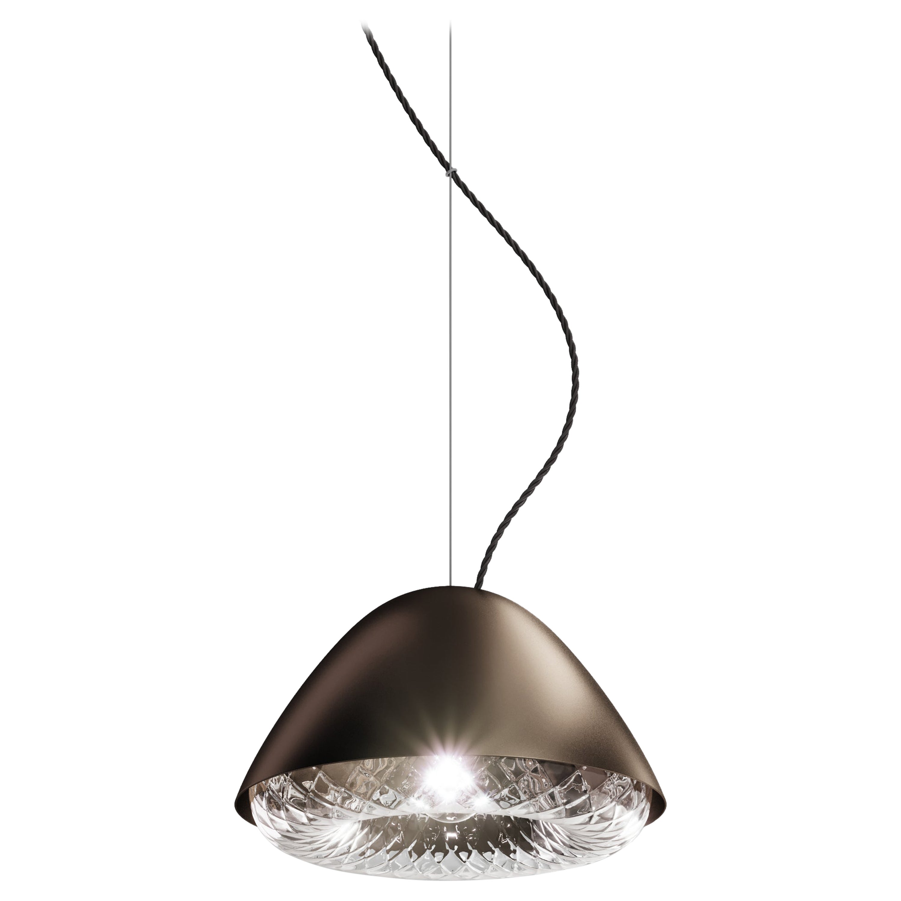 Lampe à suspension Kira Vistosi en cristal Balloton avec finition de cadre en bronze brillant en vente