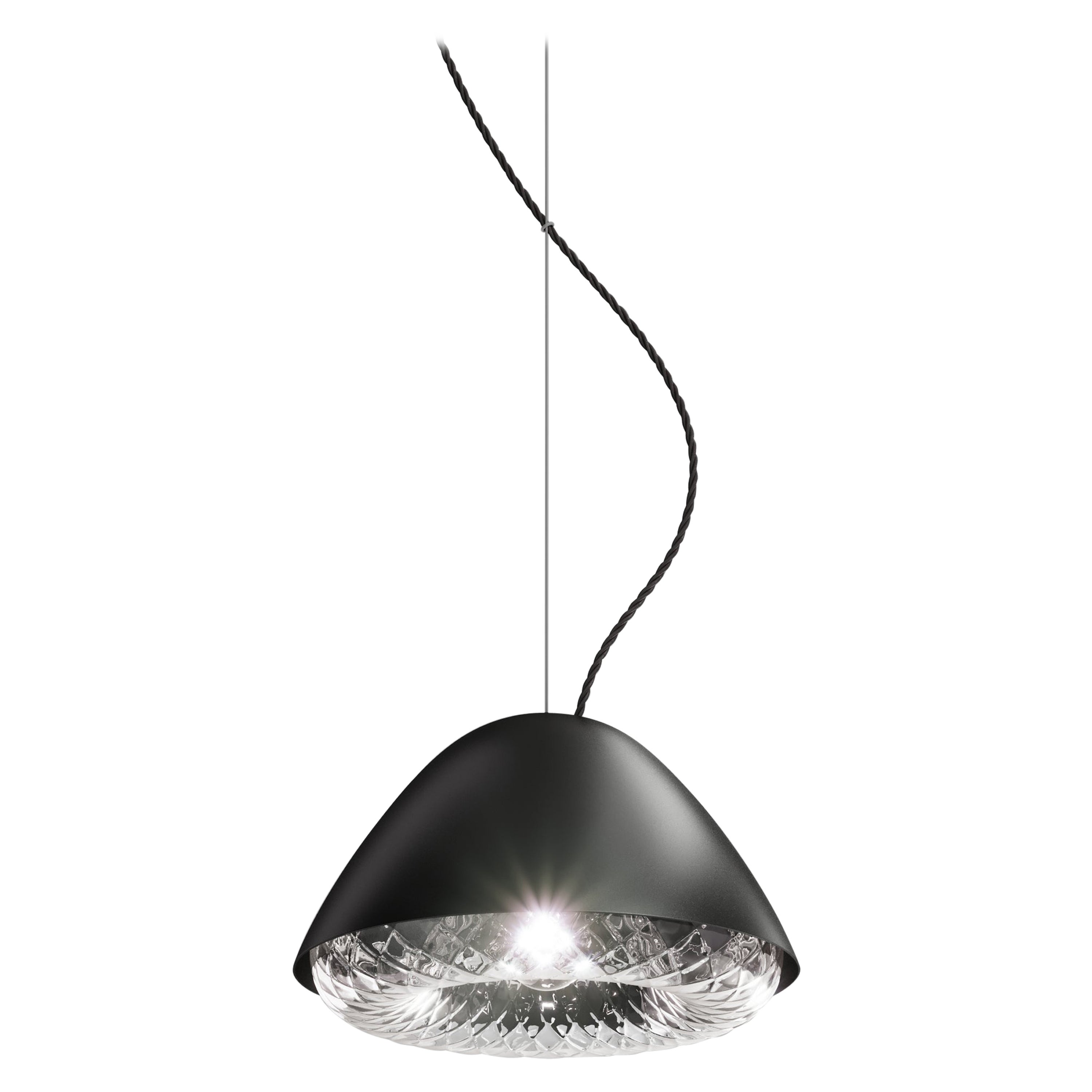 Lampe à suspension Kira Vistosi en cristal Balloton avec finition de cadre noir mat