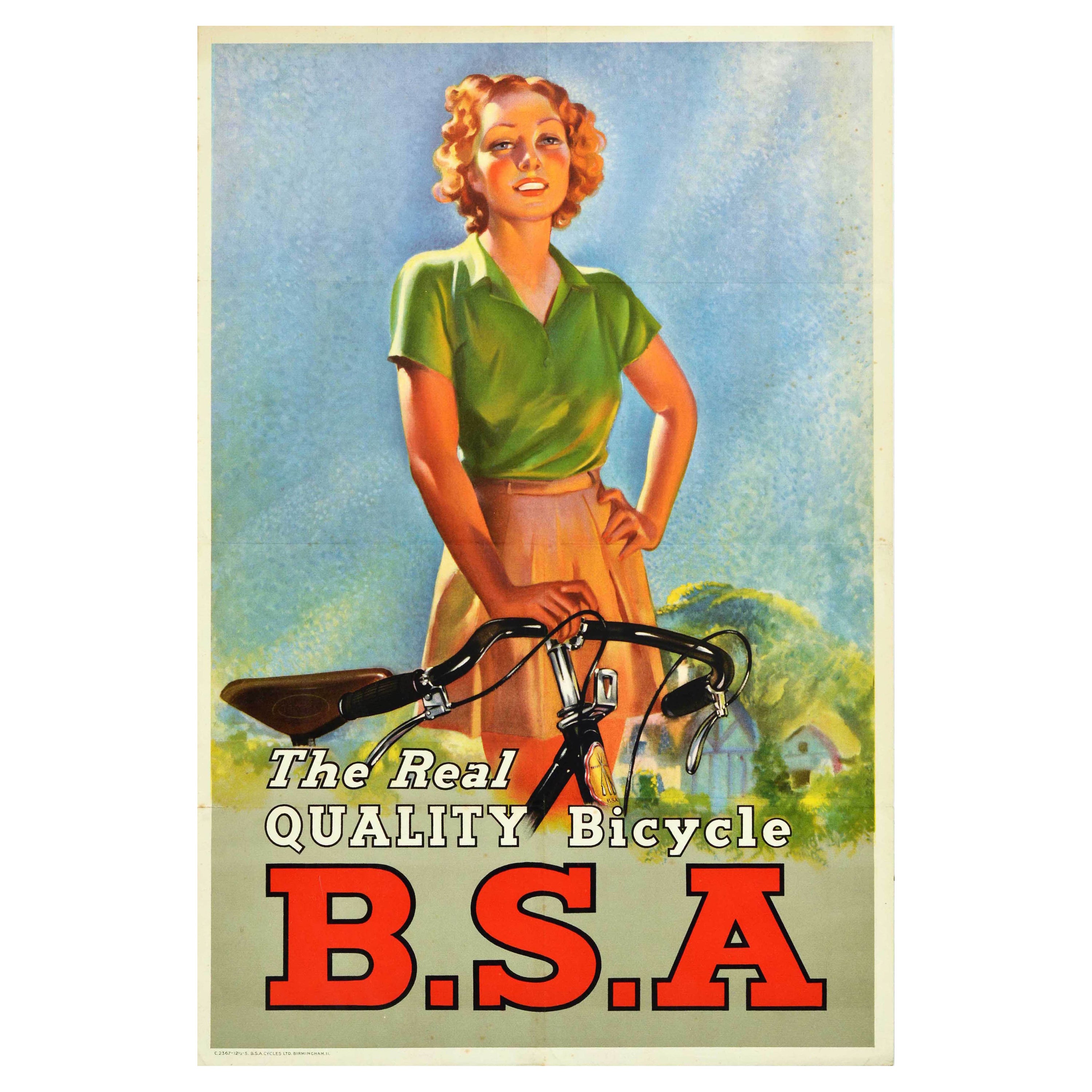 Original-Vintage-Werbeplakat BSA, The Real Quality, Fahrraddesign