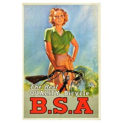 Original Vintage Advertising Poster BSA The Real Quality Bicycle Design Art
