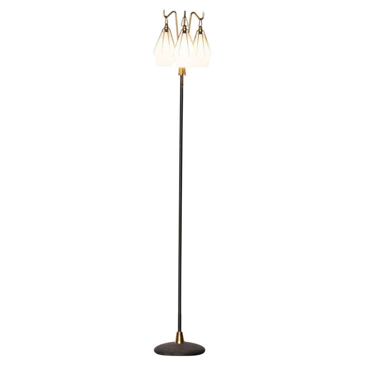 Angelo Lelii Floor Lamp with Three Glass Elements Arredoluce, 1950 For Sale