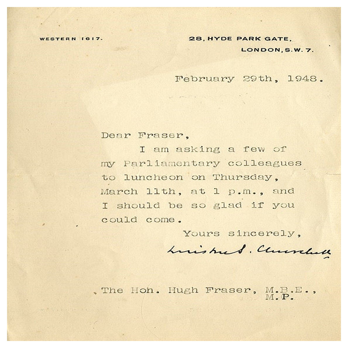 Winston Churchill Typed and Signed Letter