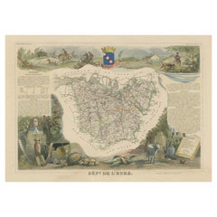 Carte ancienne, colorée à la main, du département de l'Eure, France