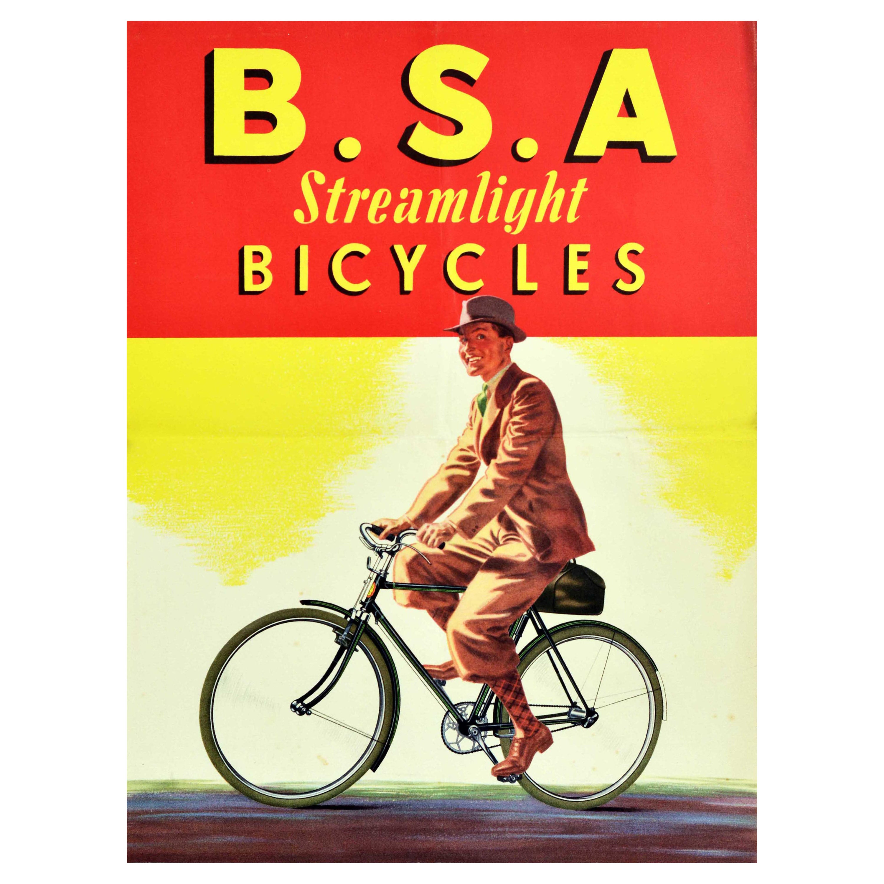 Affiche publicitaire d'origine BSA Steamlight Bicycles Cycling Design Art