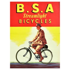 Poster pubblicitario originale d'epoca BSA Steamlight Bicycles Cycling Design Art