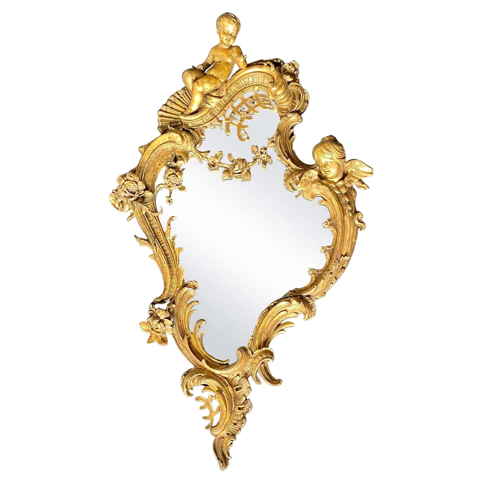 French Mid-19th Century Gilt Wall Mirror For Sale