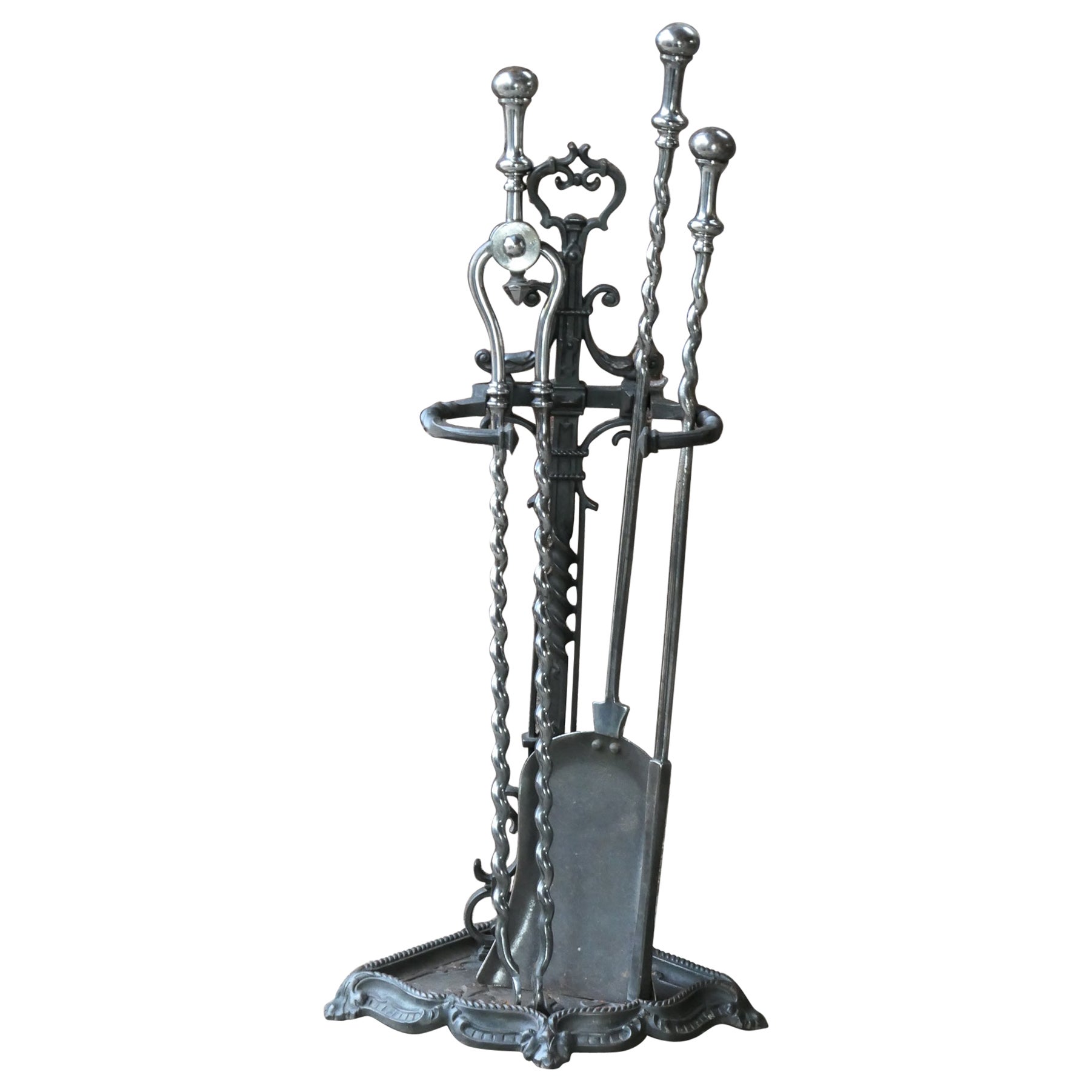 English Polished Steel Victorian Fireside Companion Set, 19th C