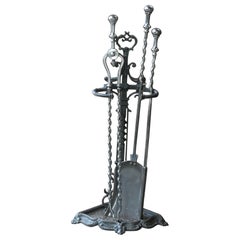 Antique English Polished Steel Victorian Fireside Companion Set, 19th C