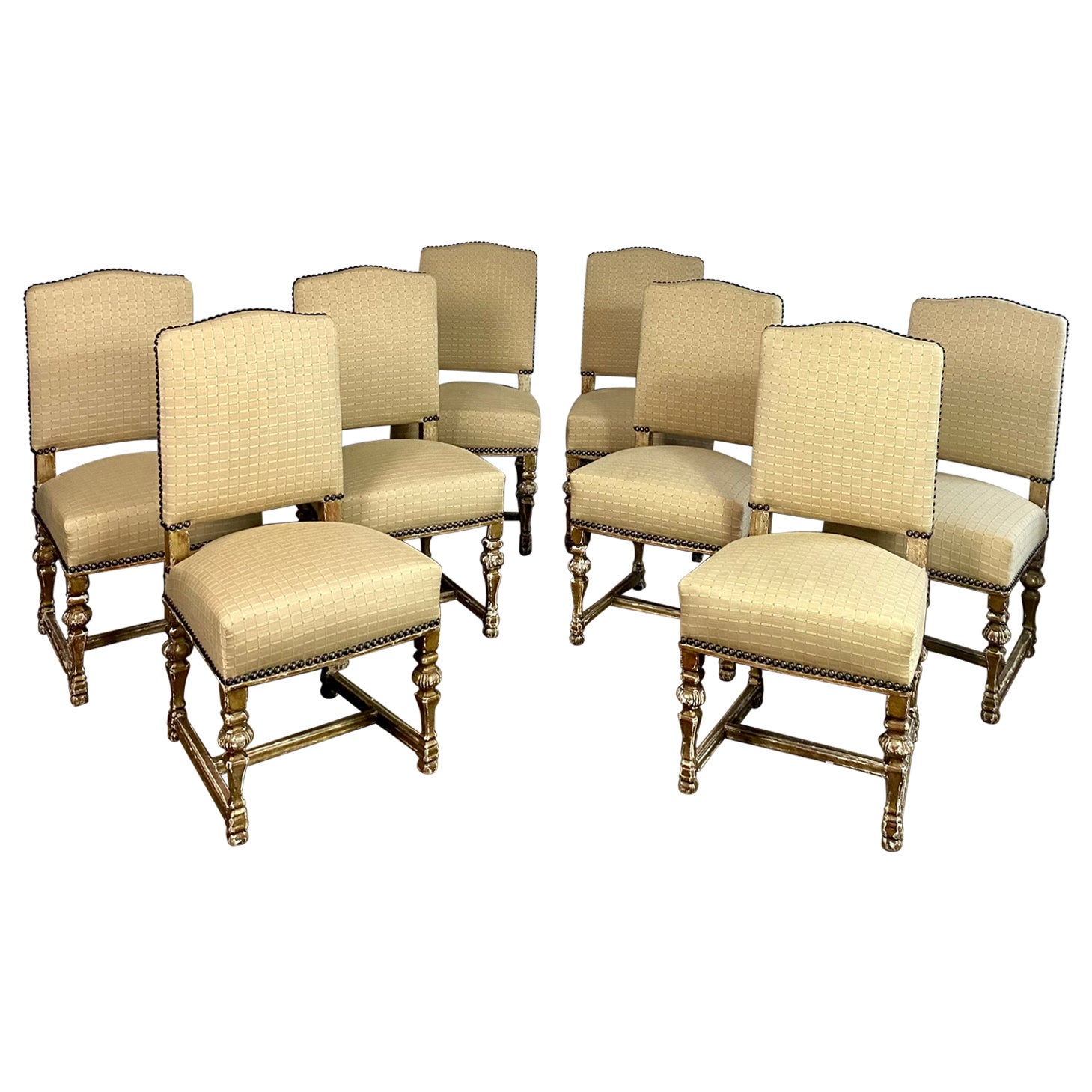 Ensemble de huit chaises françaises en bois doré Upholstering Style Louis XIV - 19ème