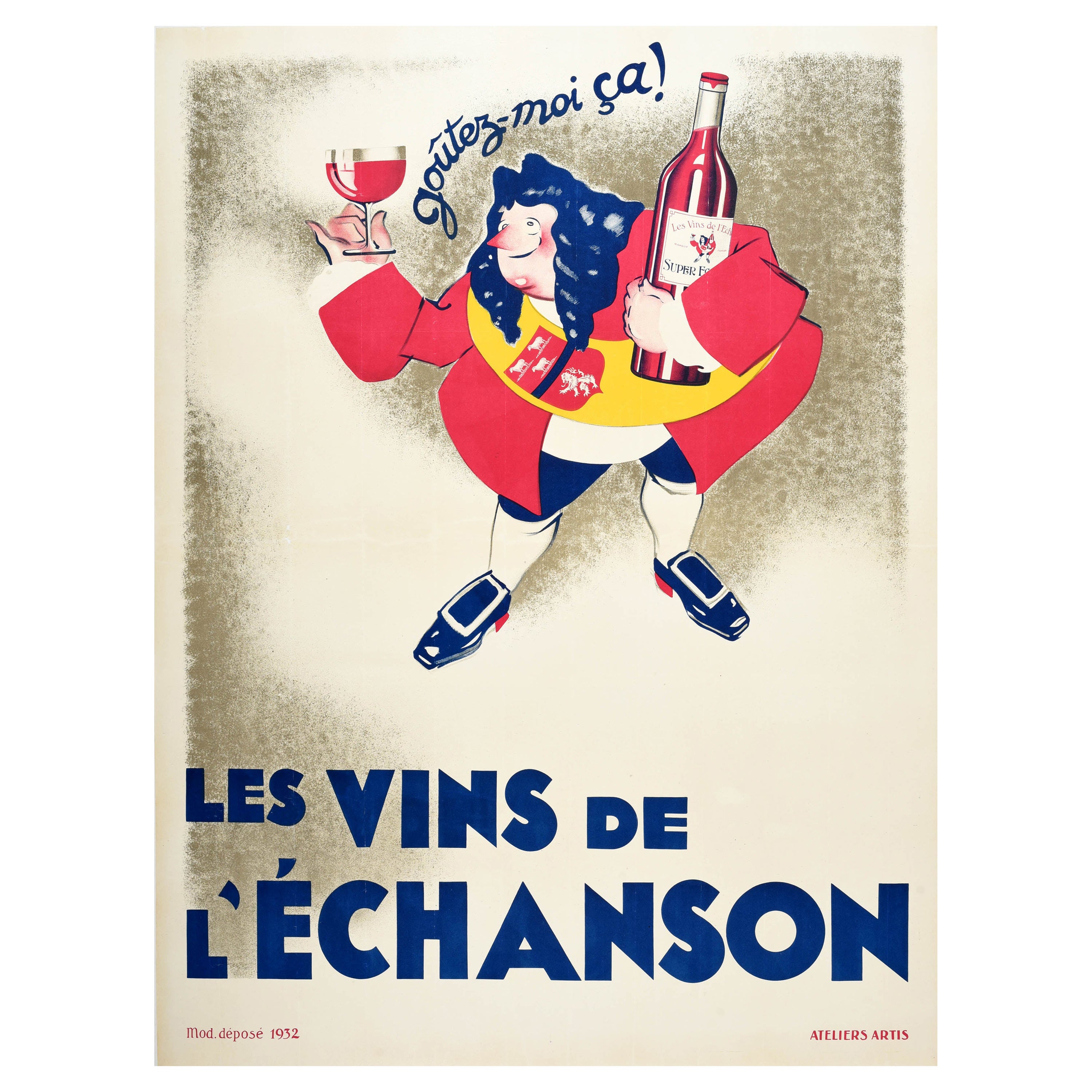 Original Vintage Drink Advertising Poster Echanson Wine France Burgundy Design