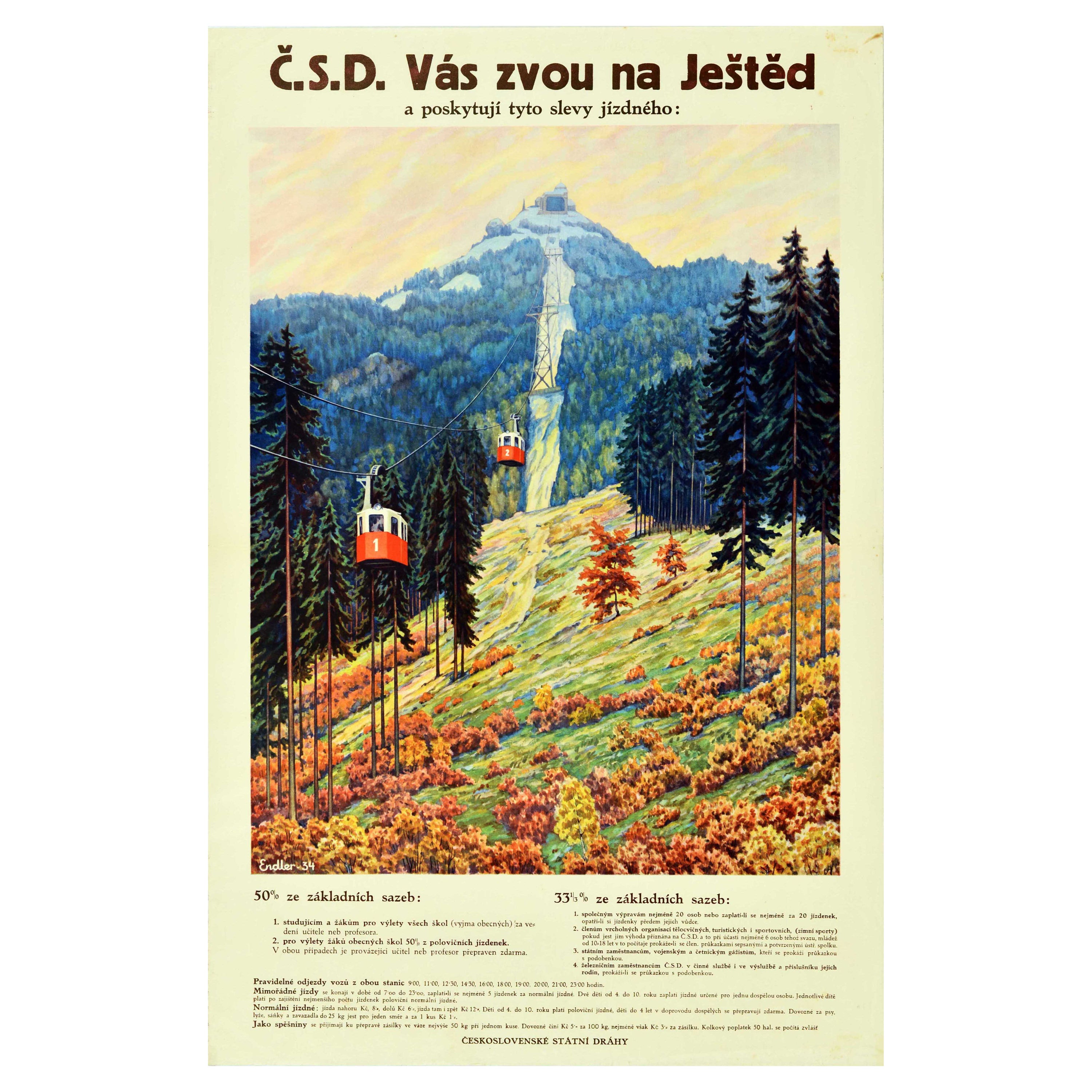 Affiche de voyage originale CSD Czechoslovak State Railways tchèque