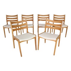 Vintage Scandinavian Modern Solid Oak Set of 6 Dinning Room Chairs 1960 Denmark