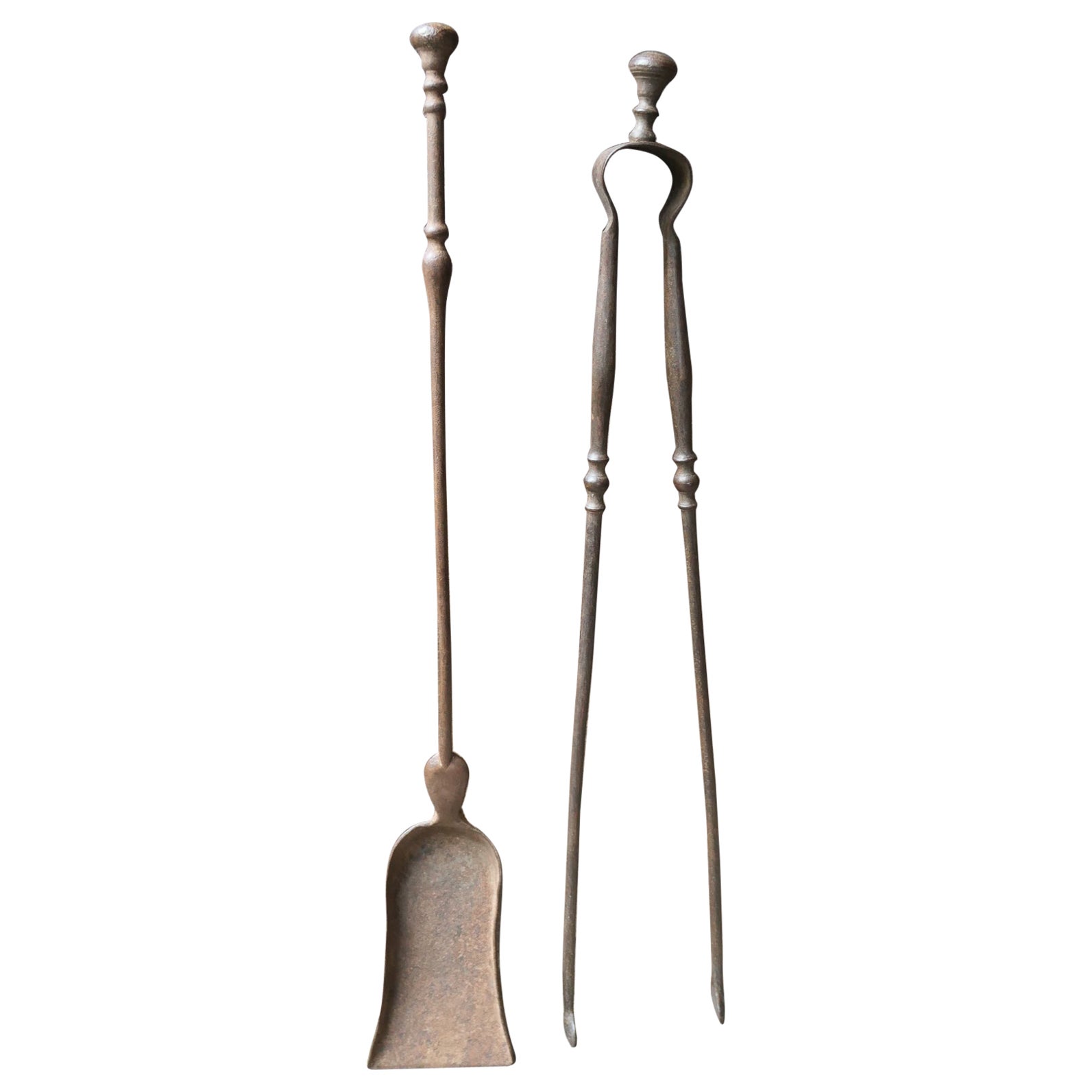 French Wrought Iron Napoleon III Fireplace Tool Set, 19th C. For Sale