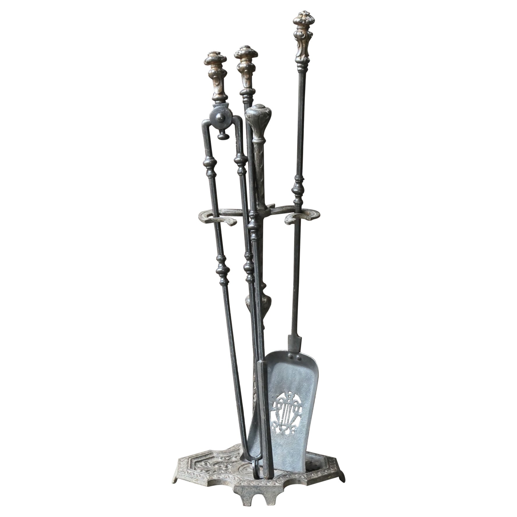 Large English Victorian Period Fireplace Tools, 19th C For Sale