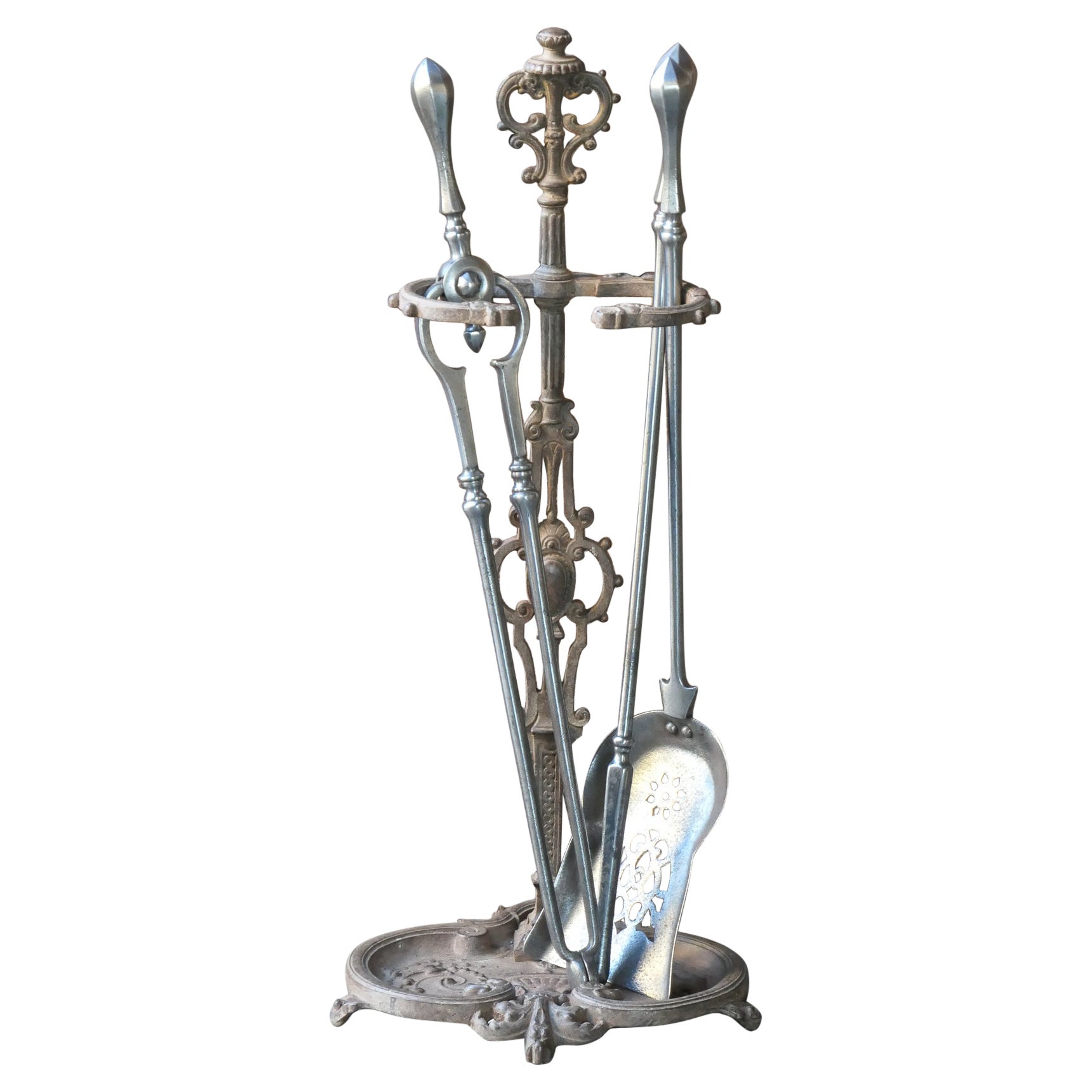 English Polished Steel Fireplace Tool Set, 18/19th C. For Sale