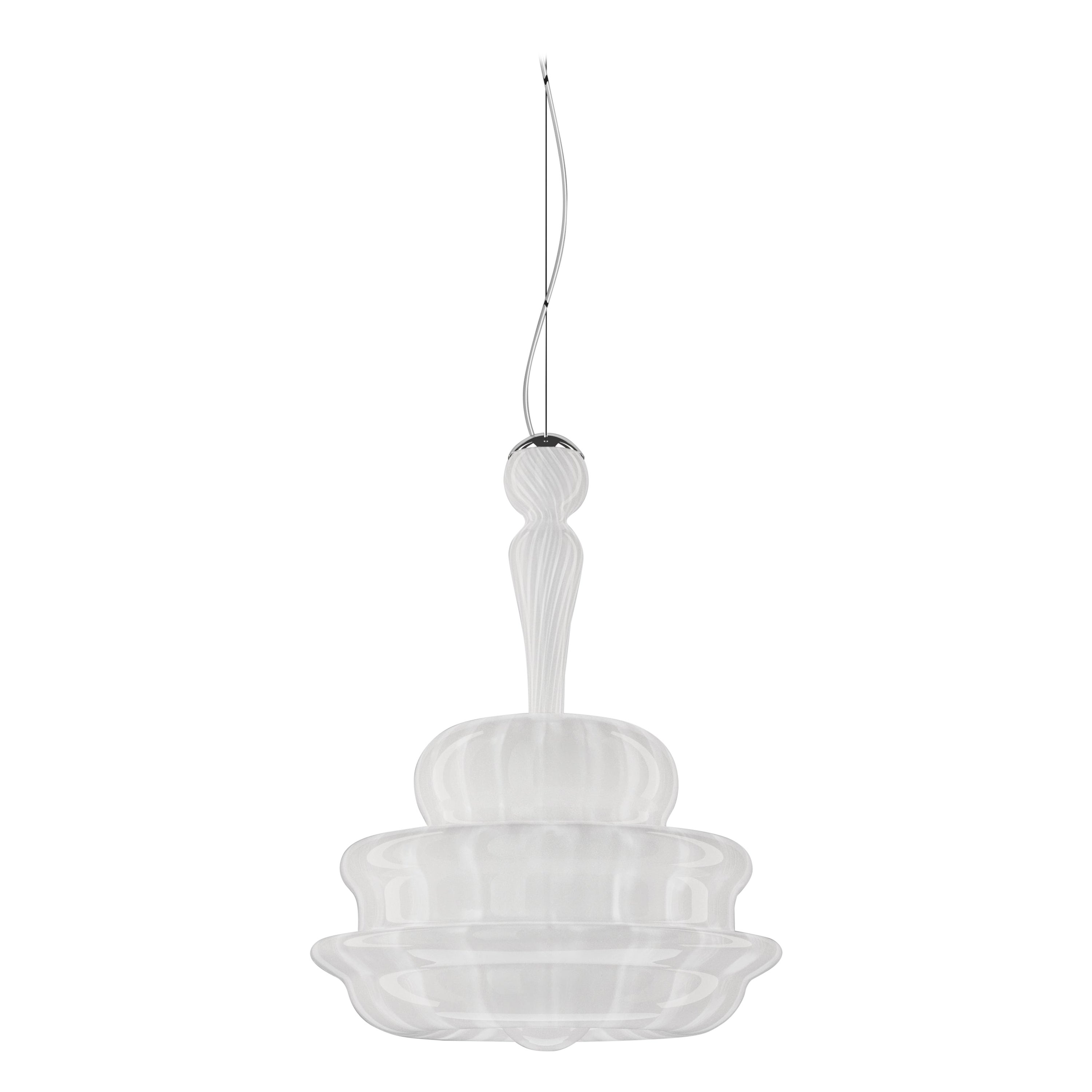 Vistosi Novecento Pendant Light in White Striped Glass