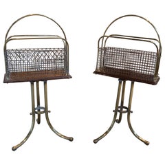 19th Century Pair of English Magazine Racks in Bronze and Wood