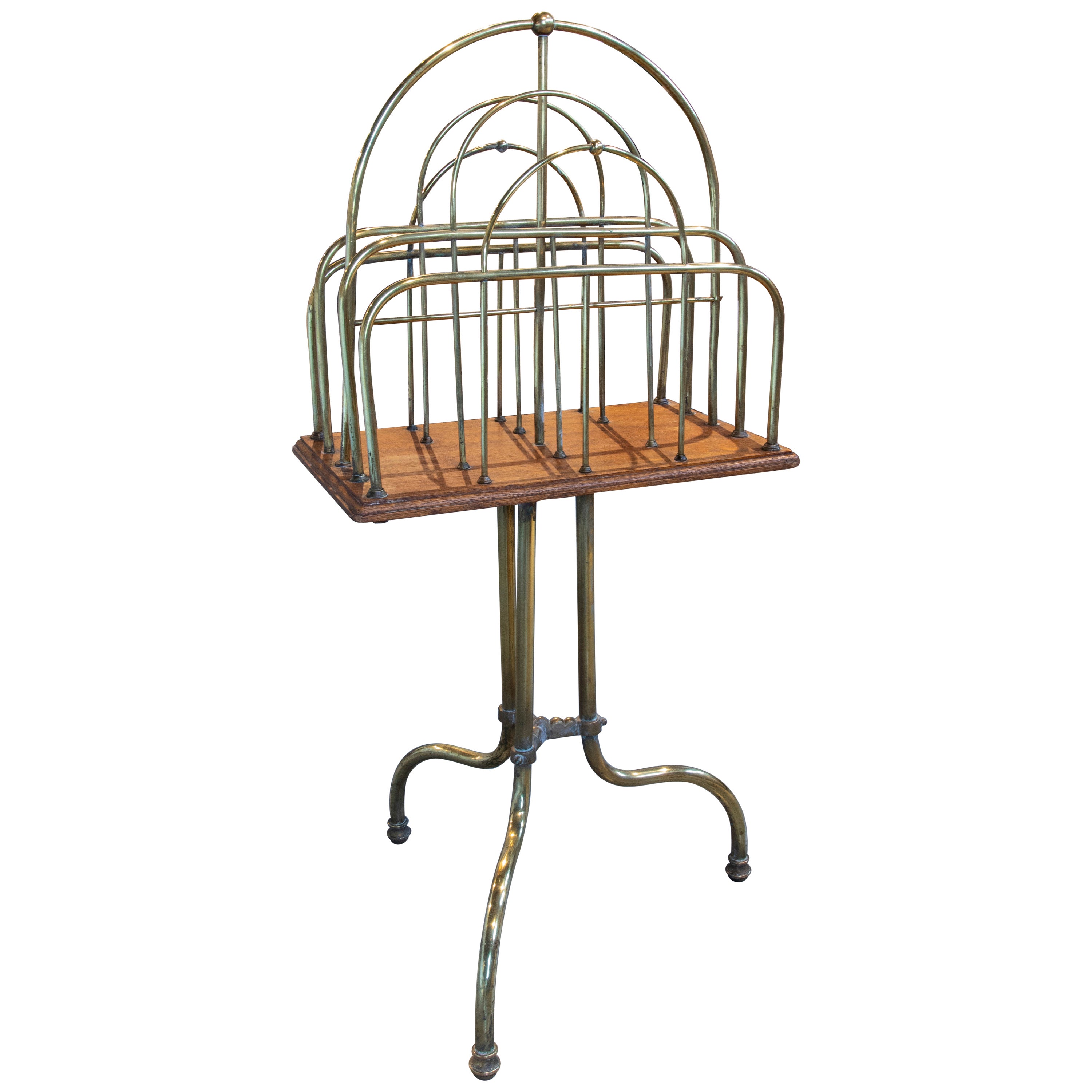 19th Century English Wooden Magazine Rack of Bronze and Wood