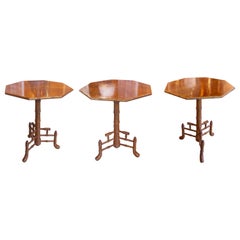 Three Wooden Side Tables with Octagonal Top and Bamboo-Like Legs