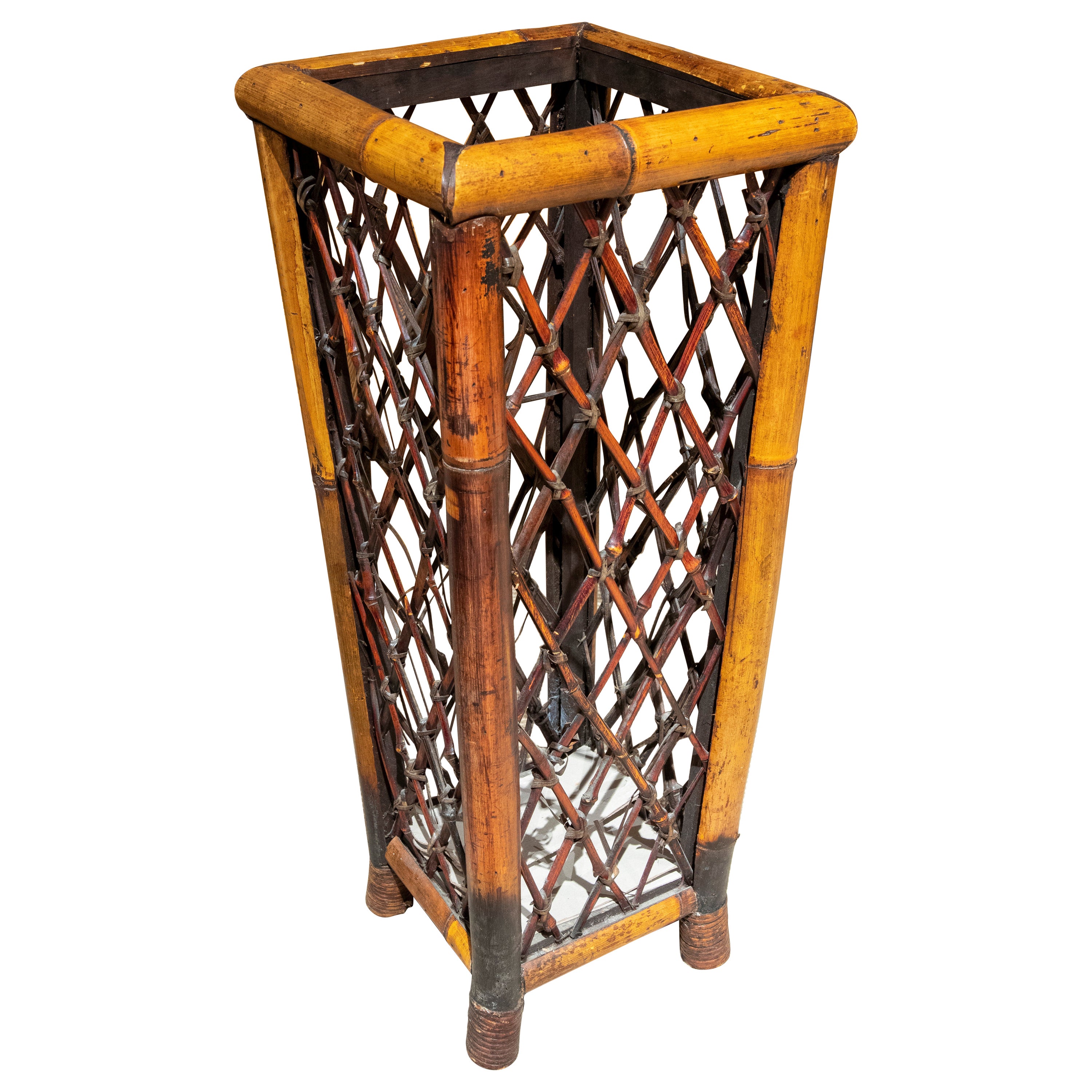 1970s Handmade Varnished Bamboo Umbrella Stand For Sale